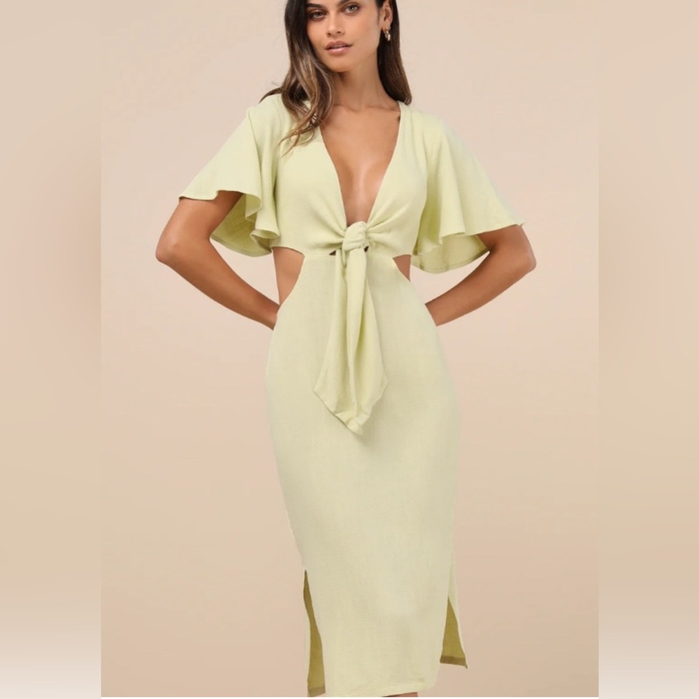 Lulu's Summer Journey Light Green Backless Summer Dress with Tie Front & cutouts